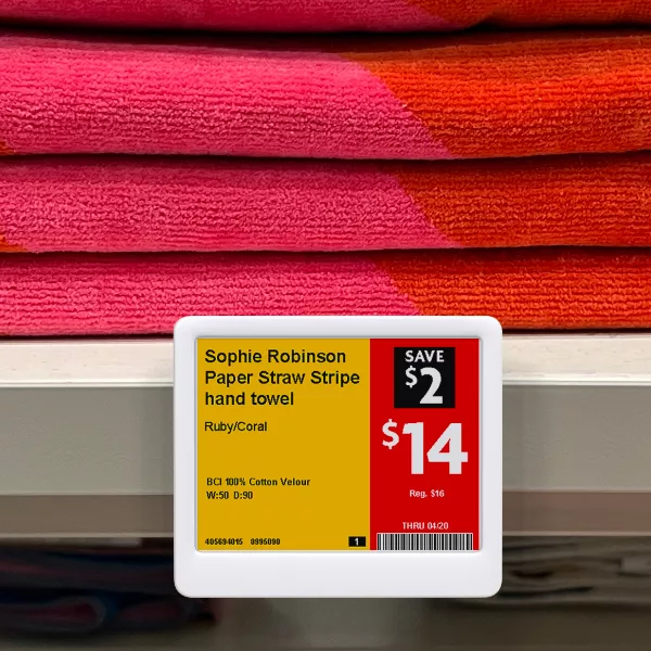 Hand towel price displayed with an ESL ESL showing hand towel price with real-time updates and discounts
