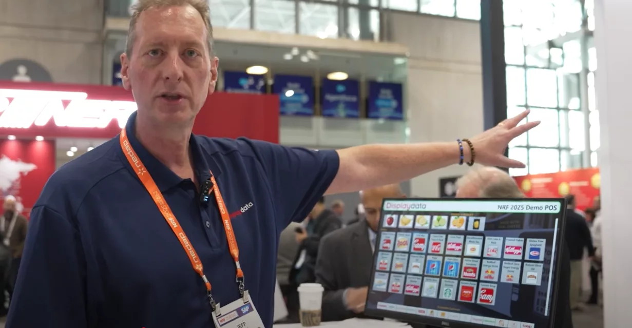 Jeff from Displaydata demonstrating the new 4-colour ESLs in action